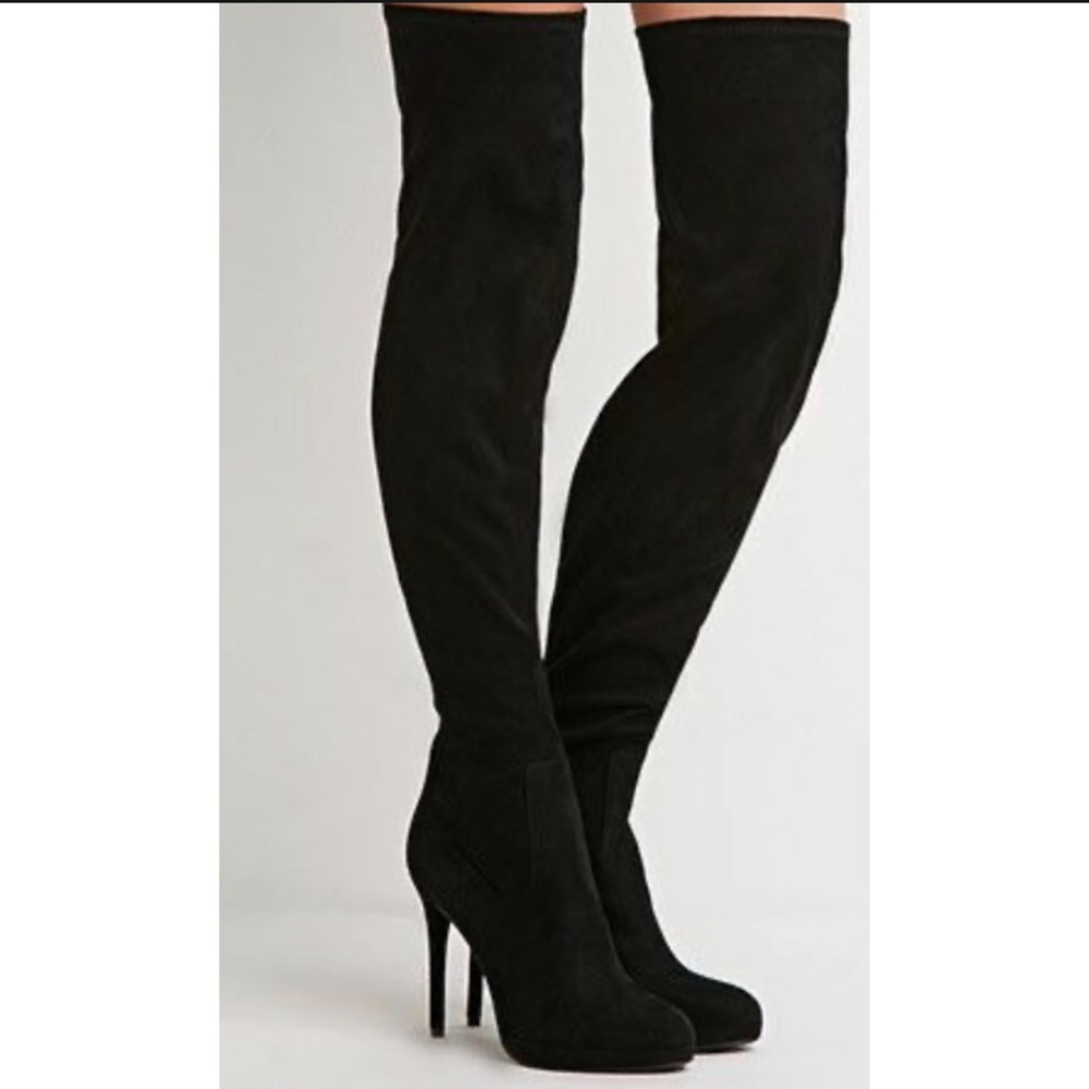 Black over the knee suede boots - Picture 2 of 3